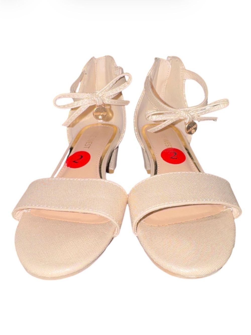 Nine West Shimmery Champagne Bow Ankle-Strap Heels